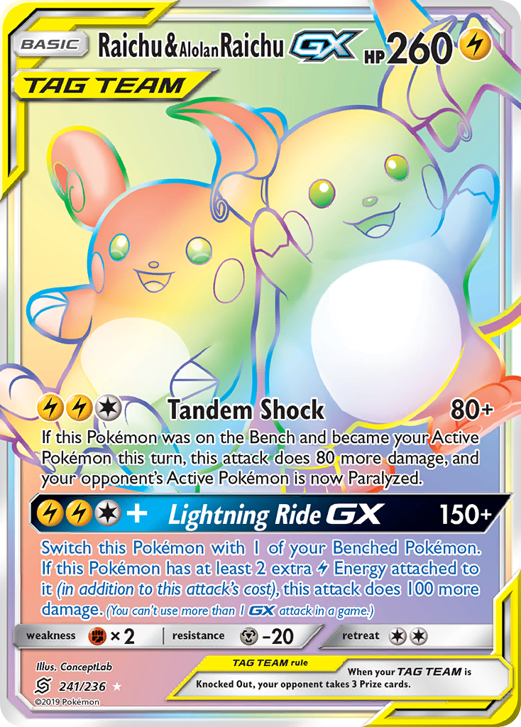 Raichu & Alolan Raichu-GX – Unified Minds UNM 241