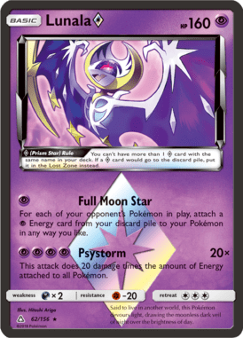 Lunala Prism Star P Basic Holo Rare – Ultra Prism UPR 62